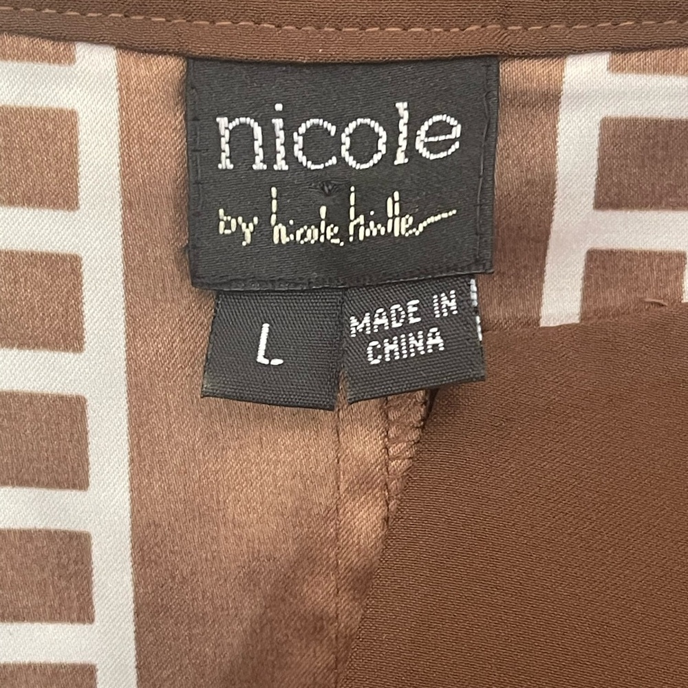 Nicole Miller size Large Brown and Pink Patterned Women's Top v-Neck tunic - Picture 9 of 9